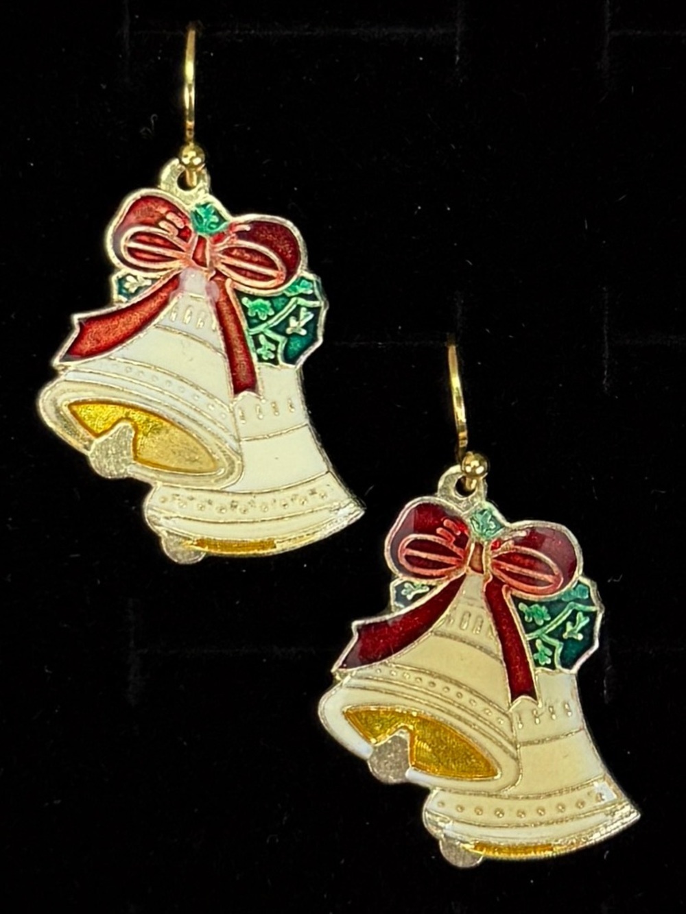 Vintage holiday Christmas bell mistletoe pierced earrings